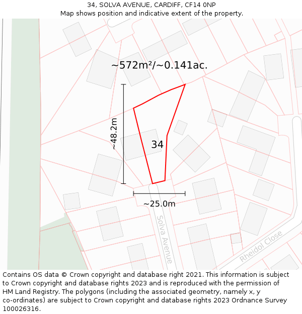 34, SOLVA AVENUE, CARDIFF, CF14 0NP: Plot and title map