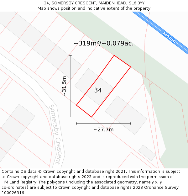 34, SOMERSBY CRESCENT, MAIDENHEAD, SL6 3YY: Plot and title map