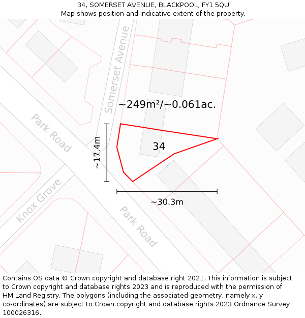 34, SOMERSET AVENUE, BLACKPOOL, FY1 5QU: Plot and title map