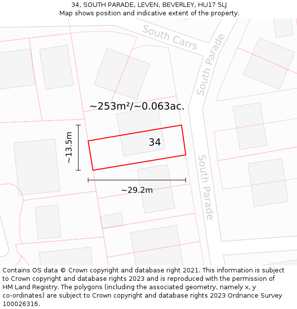 34, SOUTH PARADE, LEVEN, BEVERLEY, HU17 5LJ: Plot and title map