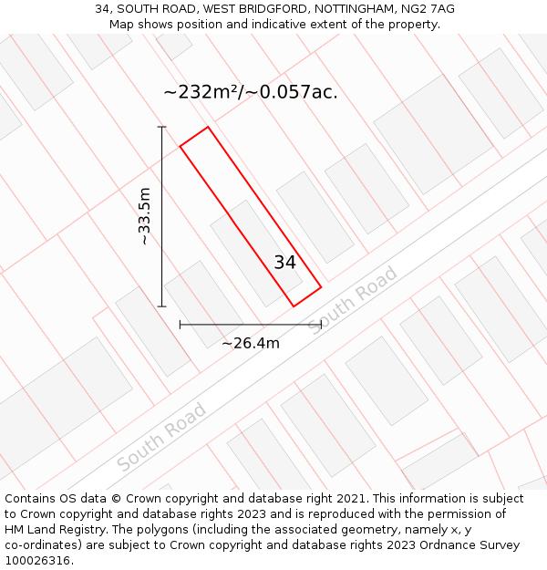 34, SOUTH ROAD, WEST BRIDGFORD, NOTTINGHAM, NG2 7AG: Plot and title map