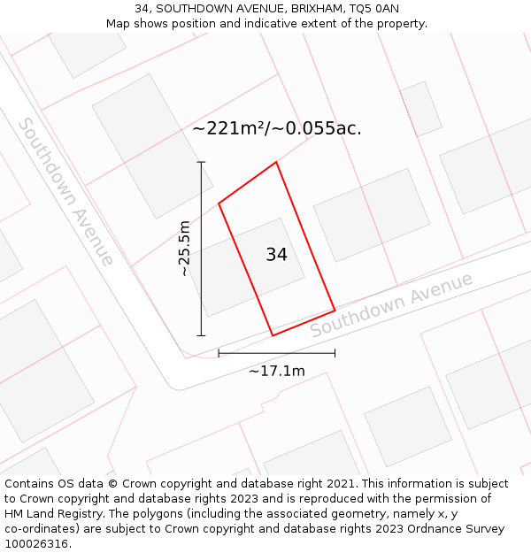 34, SOUTHDOWN AVENUE, BRIXHAM, TQ5 0AN: Plot and title map