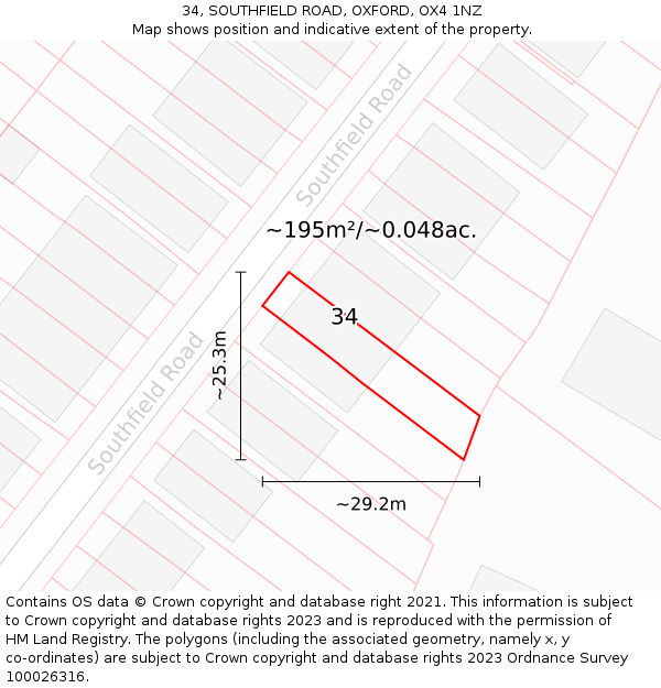 34, SOUTHFIELD ROAD, OXFORD, OX4 1NZ: Plot and title map