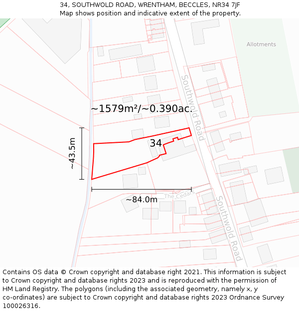 34, SOUTHWOLD ROAD, WRENTHAM, BECCLES, NR34 7JF: Plot and title map