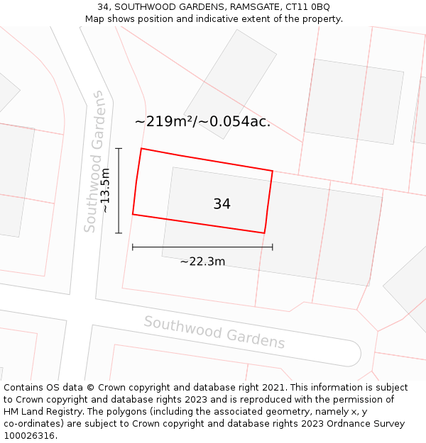 34, SOUTHWOOD GARDENS, RAMSGATE, CT11 0BQ: Plot and title map