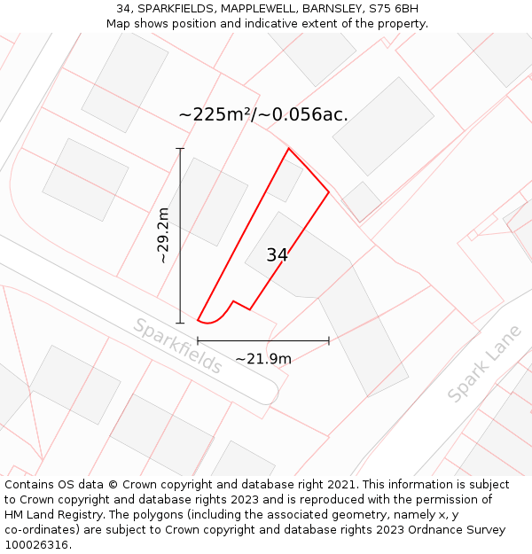 34, SPARKFIELDS, MAPPLEWELL, BARNSLEY, S75 6BH: Plot and title map