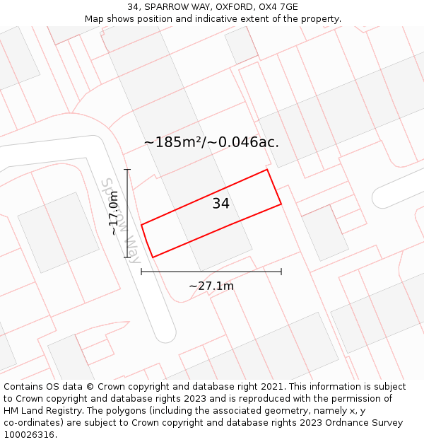 34, SPARROW WAY, OXFORD, OX4 7GE: Plot and title map