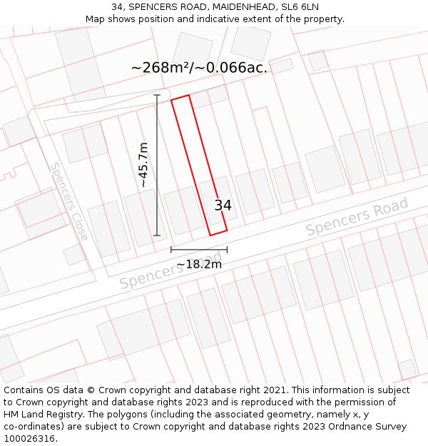 34, SPENCERS ROAD, MAIDENHEAD, SL6 6LN: Plot and title map