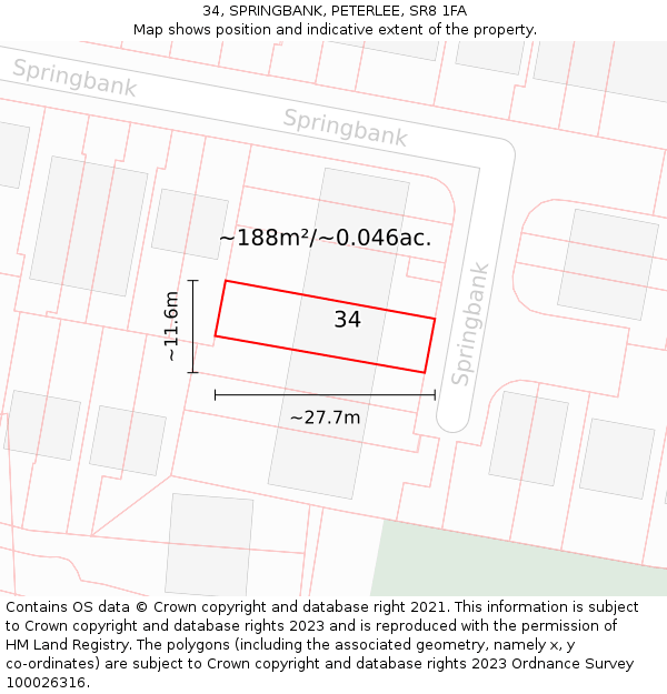 34, SPRINGBANK, PETERLEE, SR8 1FA: Plot and title map