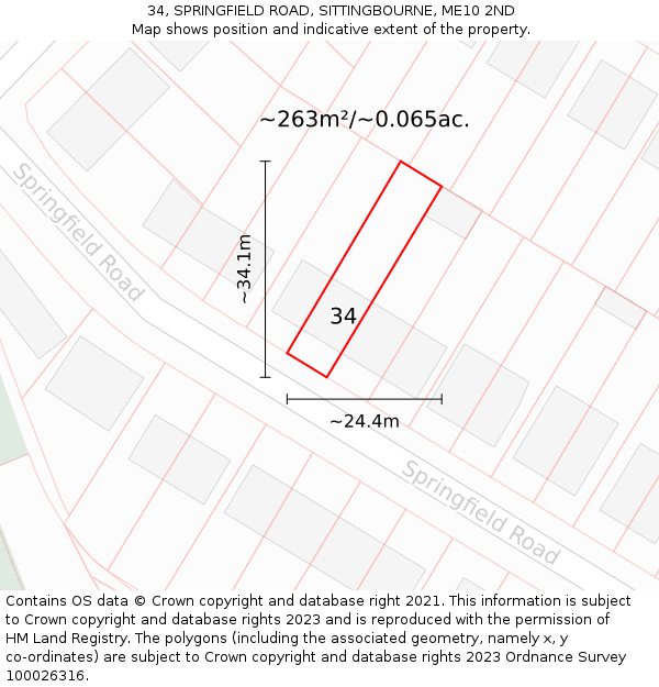 34, SPRINGFIELD ROAD, SITTINGBOURNE, ME10 2ND: Plot and title map