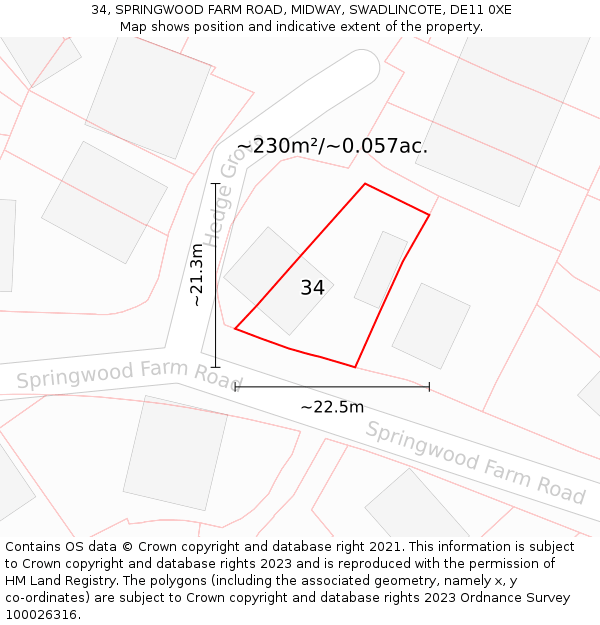 34, SPRINGWOOD FARM ROAD, MIDWAY, SWADLINCOTE, DE11 0XE: Plot and title map