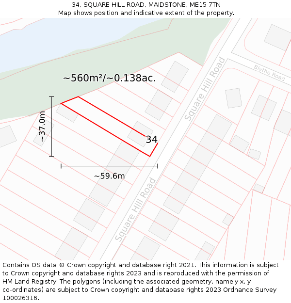 34, SQUARE HILL ROAD, MAIDSTONE, ME15 7TN: Plot and title map