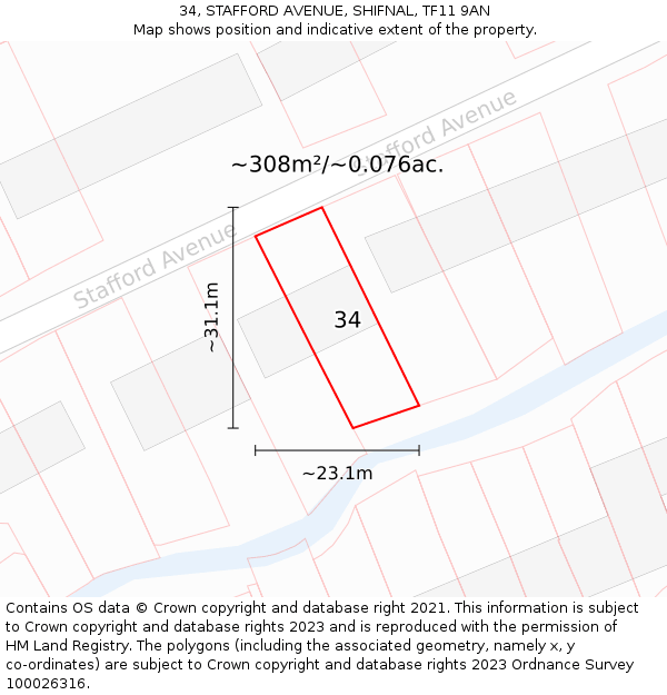 34, STAFFORD AVENUE, SHIFNAL, TF11 9AN: Plot and title map