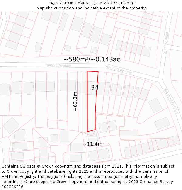 34, STANFORD AVENUE, HASSOCKS, BN6 8JJ: Plot and title map