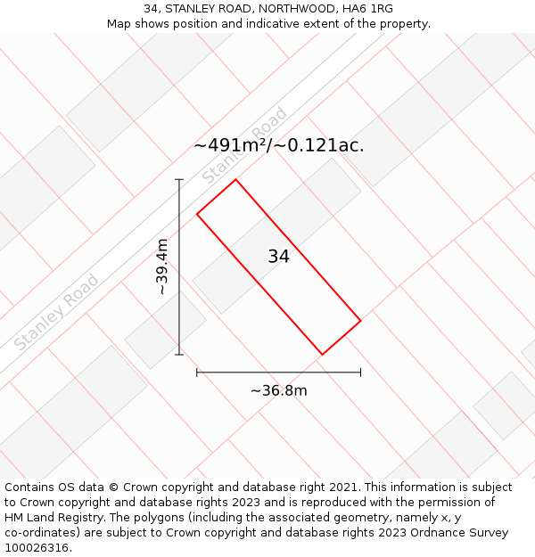 34, STANLEY ROAD, NORTHWOOD, HA6 1RG: Plot and title map