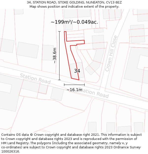 34, STATION ROAD, STOKE GOLDING, NUNEATON, CV13 6EZ: Plot and title map