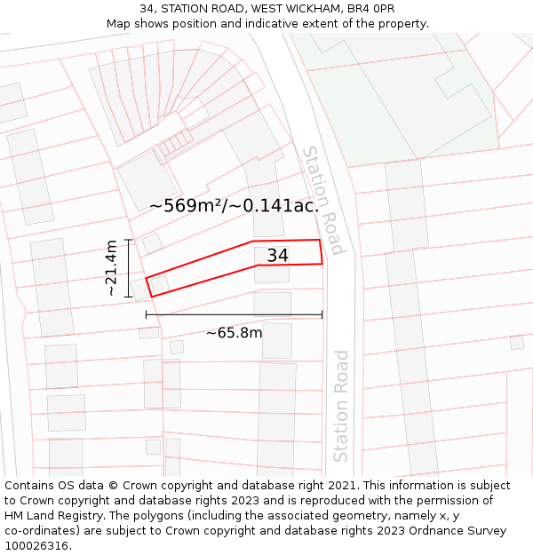 34, STATION ROAD, WEST WICKHAM, BR4 0PR: Plot and title map