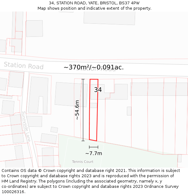 34, STATION ROAD, YATE, BRISTOL, BS37 4PW: Plot and title map