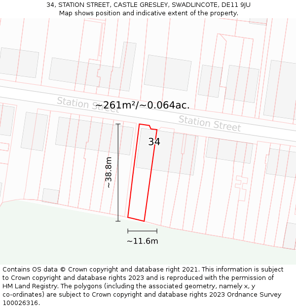 34, STATION STREET, CASTLE GRESLEY, SWADLINCOTE, DE11 9JU: Plot and title map