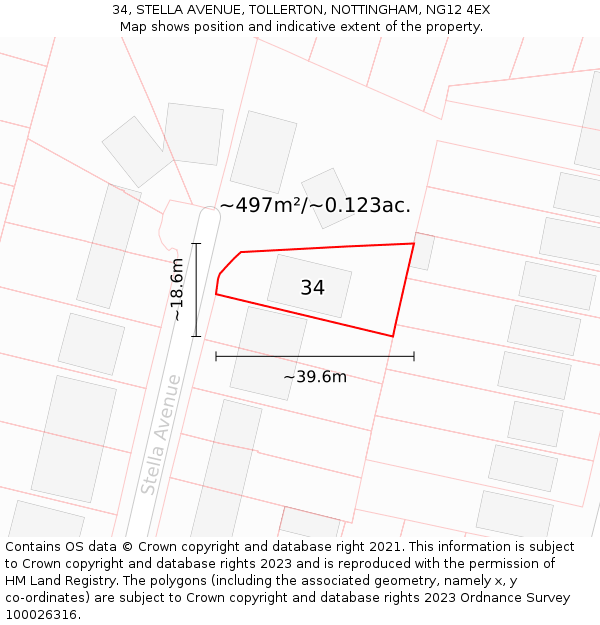 34, STELLA AVENUE, TOLLERTON, NOTTINGHAM, NG12 4EX: Plot and title map