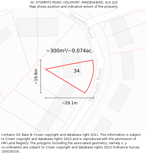 34, STOMPITS ROAD, HOLYPORT, MAIDENHEAD, SL6 2LE: Plot and title map