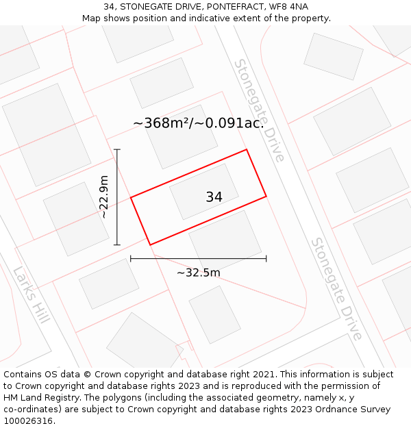 34, STONEGATE DRIVE, PONTEFRACT, WF8 4NA: Plot and title map