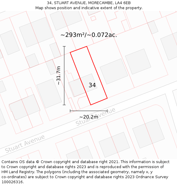 34, STUART AVENUE, MORECAMBE, LA4 6EB: Plot and title map