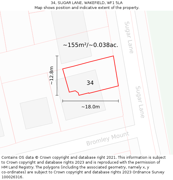 34, SUGAR LANE, WAKEFIELD, WF1 5LA: Plot and title map