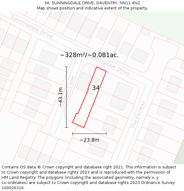 34, SUNNINGDALE DRIVE, DAVENTRY, NN11 4NZ: Plot and title map