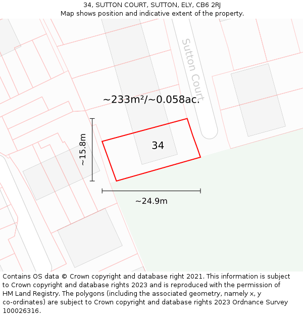 34, SUTTON COURT, SUTTON, ELY, CB6 2RJ: Plot and title map