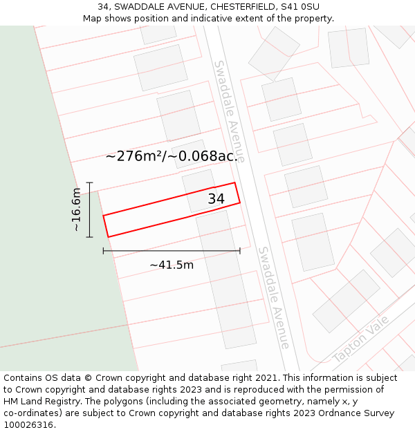 34, SWADDALE AVENUE, CHESTERFIELD, S41 0SU: Plot and title map