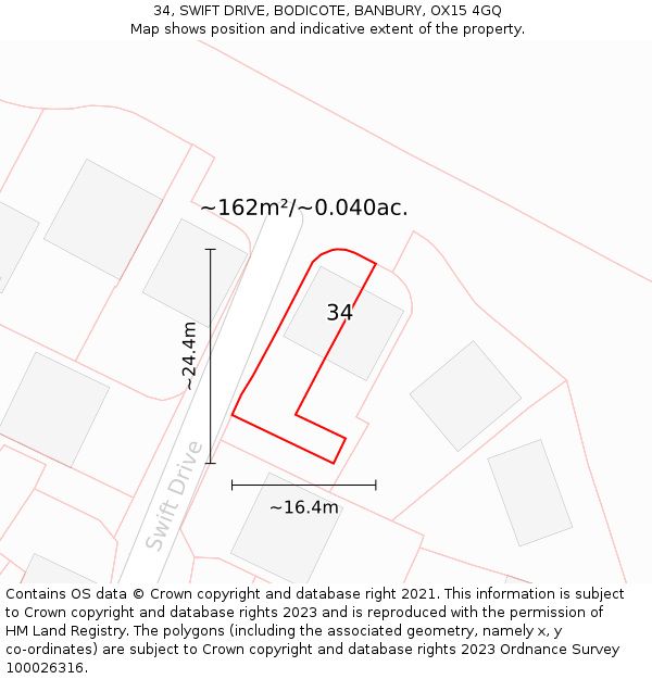 34, SWIFT DRIVE, BODICOTE, BANBURY, OX15 4GQ: Plot and title map