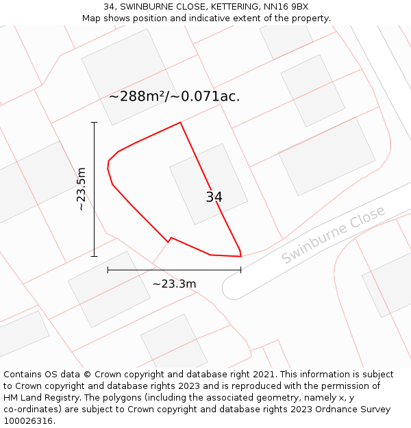 34, SWINBURNE CLOSE, KETTERING, NN16 9BX: Plot and title map