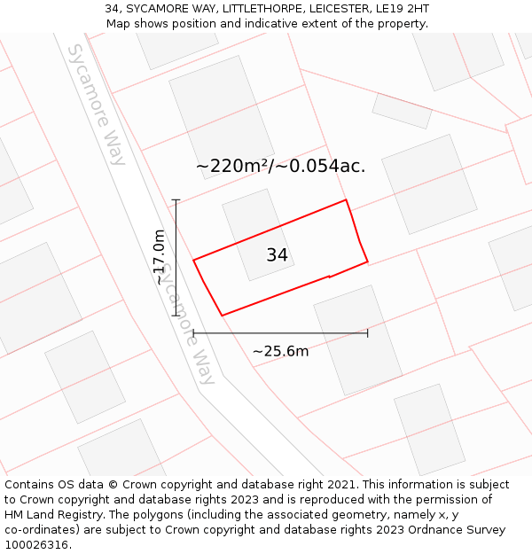 34, SYCAMORE WAY, LITTLETHORPE, LEICESTER, LE19 2HT: Plot and title map