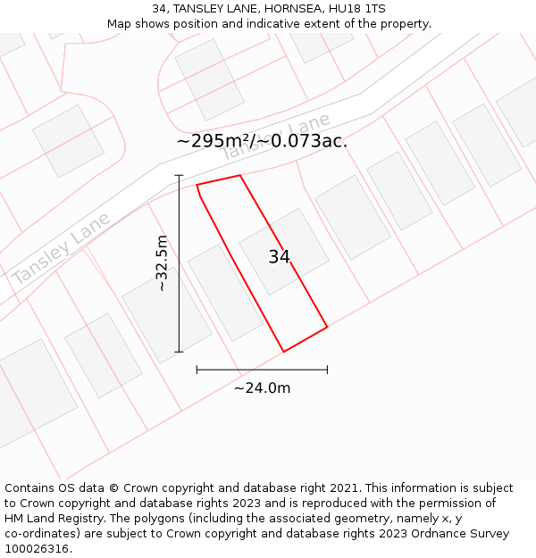 34, TANSLEY LANE, HORNSEA, HU18 1TS: Plot and title map