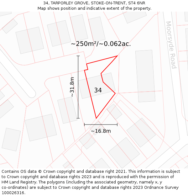 34, TARPORLEY GROVE, STOKE-ON-TRENT, ST4 6NR: Plot and title map