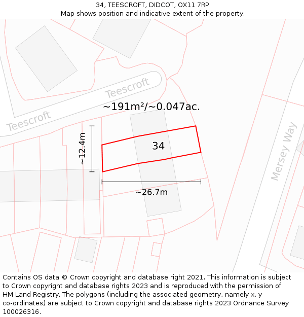 34, TEESCROFT, DIDCOT, OX11 7RP: Plot and title map