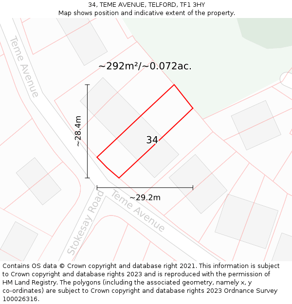 34, TEME AVENUE, TELFORD, TF1 3HY: Plot and title map