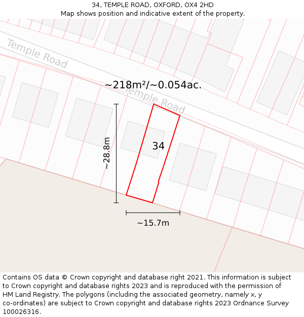 34, TEMPLE ROAD, OXFORD, OX4 2HD: Plot and title map