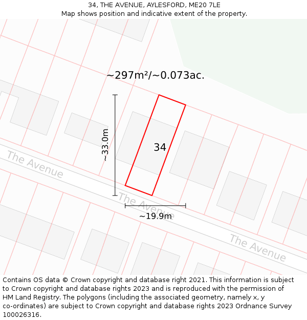 34, THE AVENUE, AYLESFORD, ME20 7LE: Plot and title map