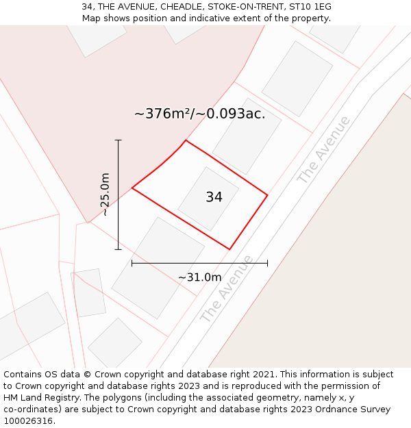 34, THE AVENUE, CHEADLE, STOKE-ON-TRENT, ST10 1EG: Plot and title map