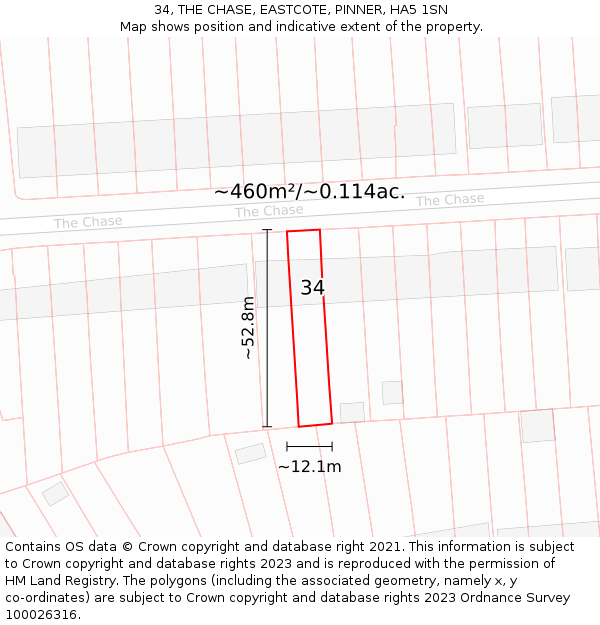 34, THE CHASE, EASTCOTE, PINNER, HA5 1SN: Plot and title map