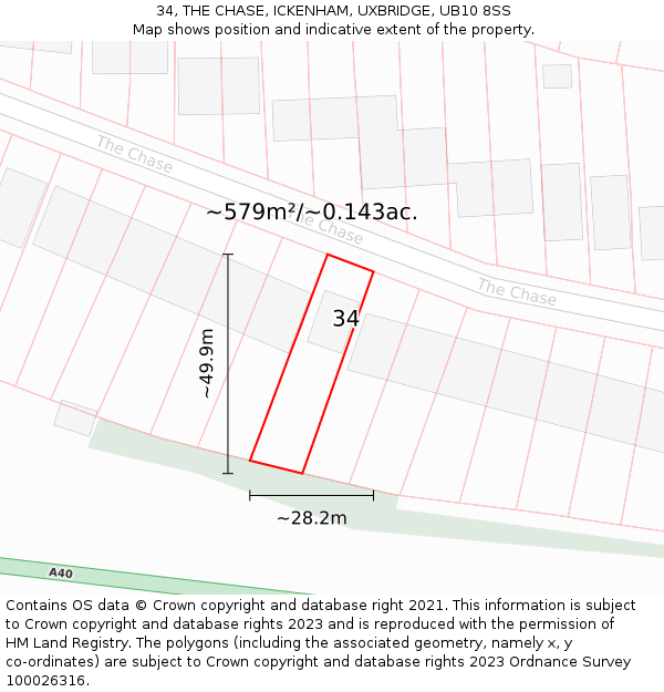 34, THE CHASE, ICKENHAM, UXBRIDGE, UB10 8SS: Plot and title map