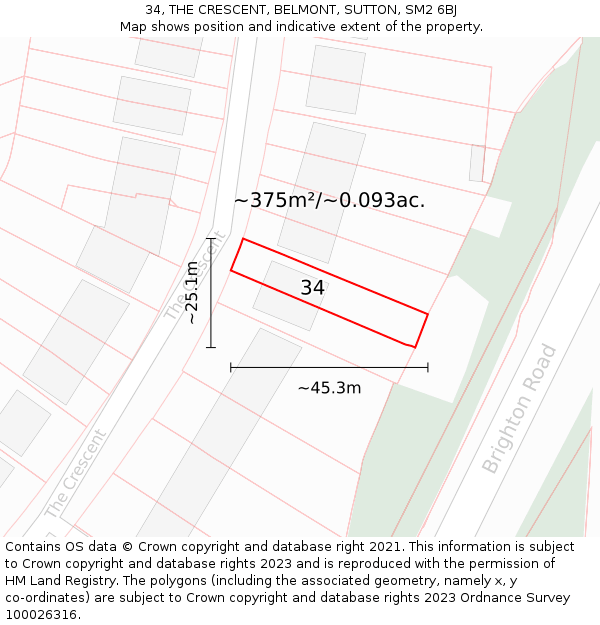 34, THE CRESCENT, BELMONT, SUTTON, SM2 6BJ: Plot and title map