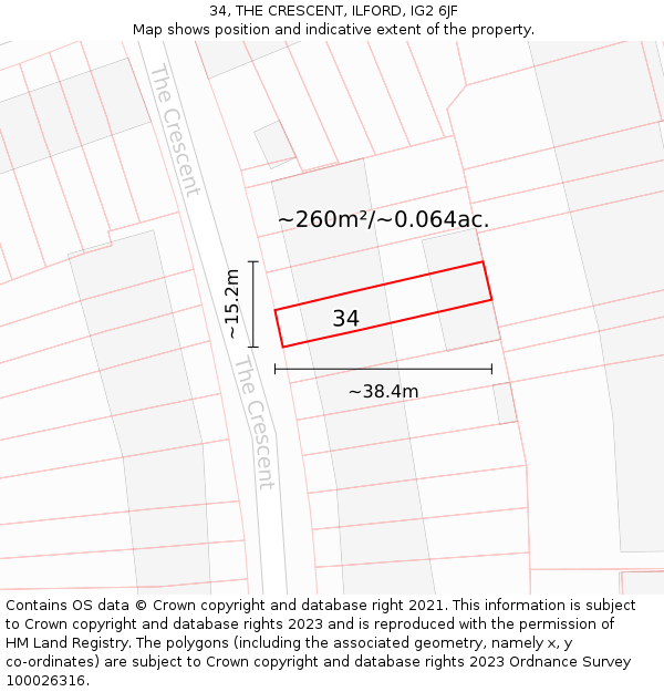 34, THE CRESCENT, ILFORD, IG2 6JF: Plot and title map