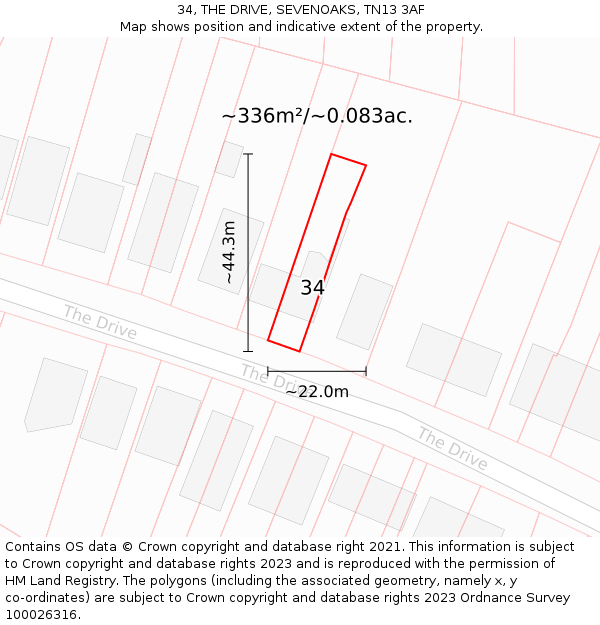 34, THE DRIVE, SEVENOAKS, TN13 3AF: Plot and title map