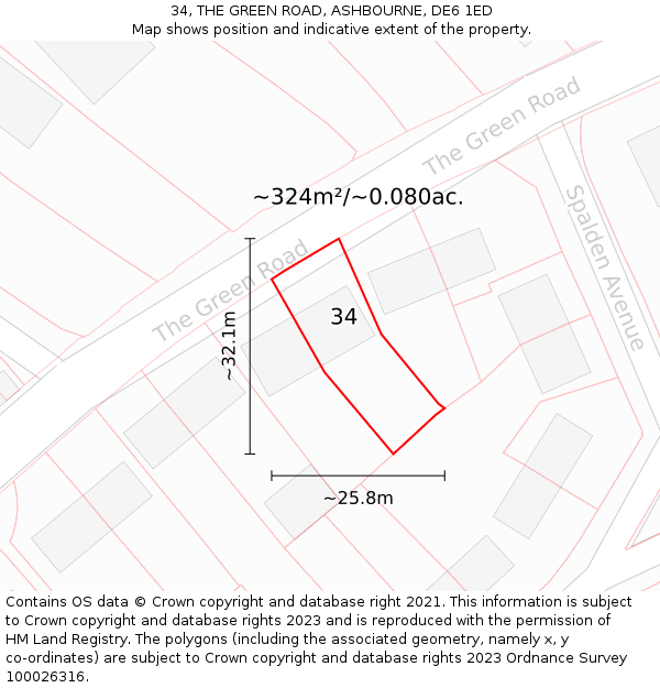 34, THE GREEN ROAD, ASHBOURNE, DE6 1ED: Plot and title map