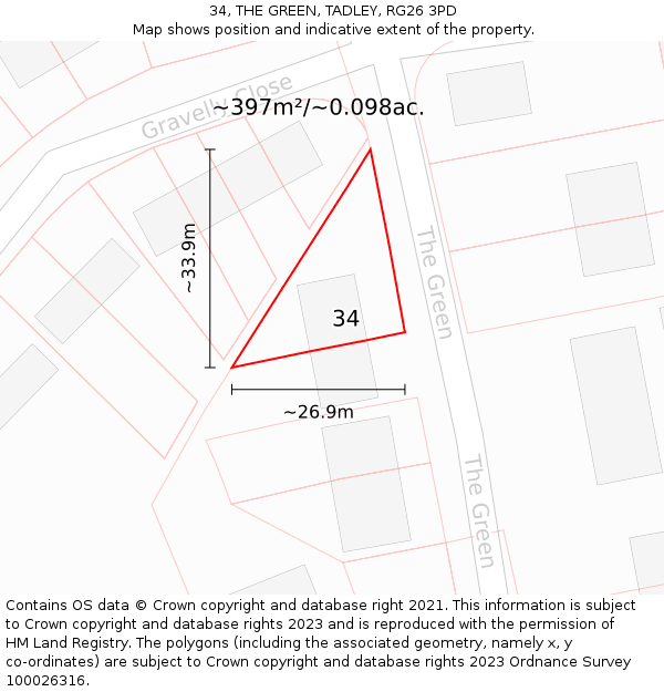 34, THE GREEN, TADLEY, RG26 3PD: Plot and title map