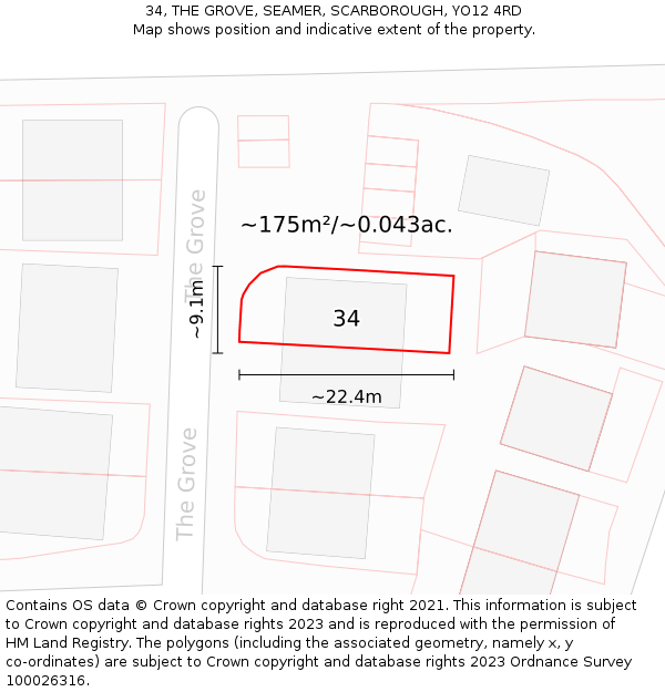 34, THE GROVE, SEAMER, SCARBOROUGH, YO12 4RD: Plot and title map