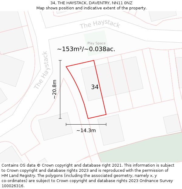 34, THE HAYSTACK, DAVENTRY, NN11 0NZ: Plot and title map